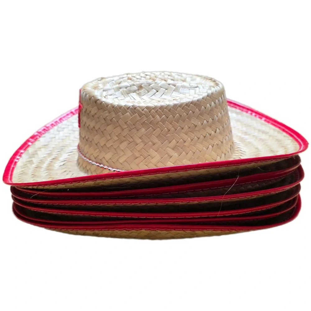 Cowboy‎ Sheriff Woven Straw Hat Kids Red Blue Star Chin Strap
